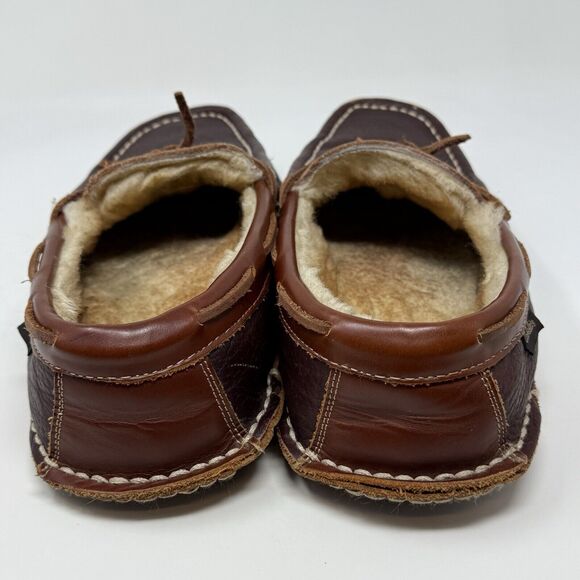 Cabelas Oil Tanned Leather Slippers Mens 9 M Sherpa Lined Moccasin Loafers - Picture 11 of 16